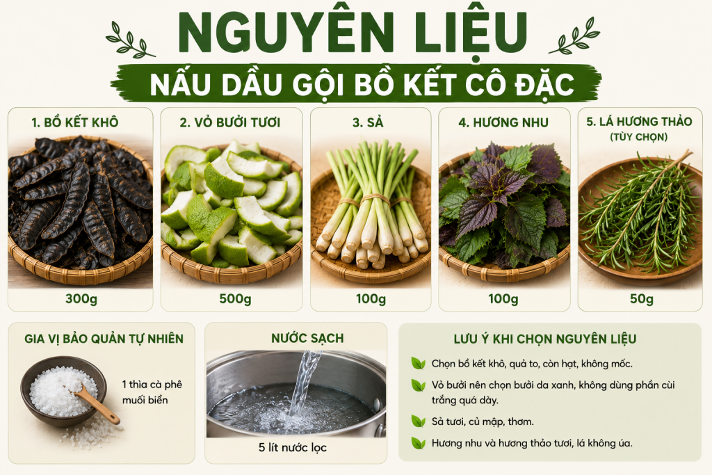 Nguyên Liệu Nấu Dầu Gội Bồ Kết Cô Đặc